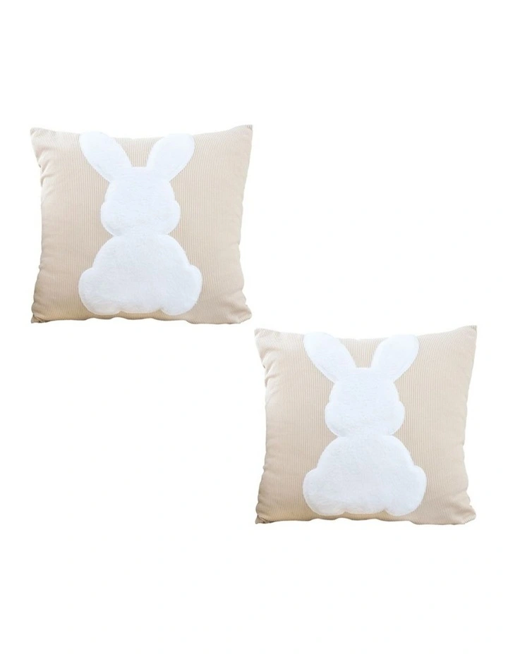 SOGA 2X 45cm Light Tan Throw Pillow White Rabbit Square Cushion Decor image 1