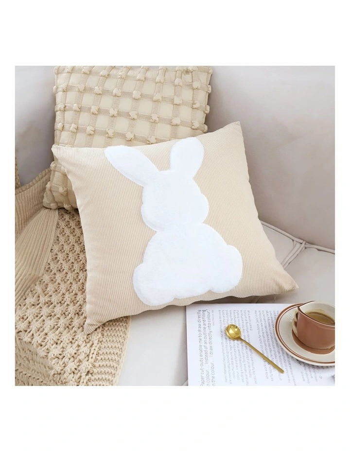 SOGA 2X 45cm Light Tan Throw Pillow White Rabbit Square Cushion Decor image 3