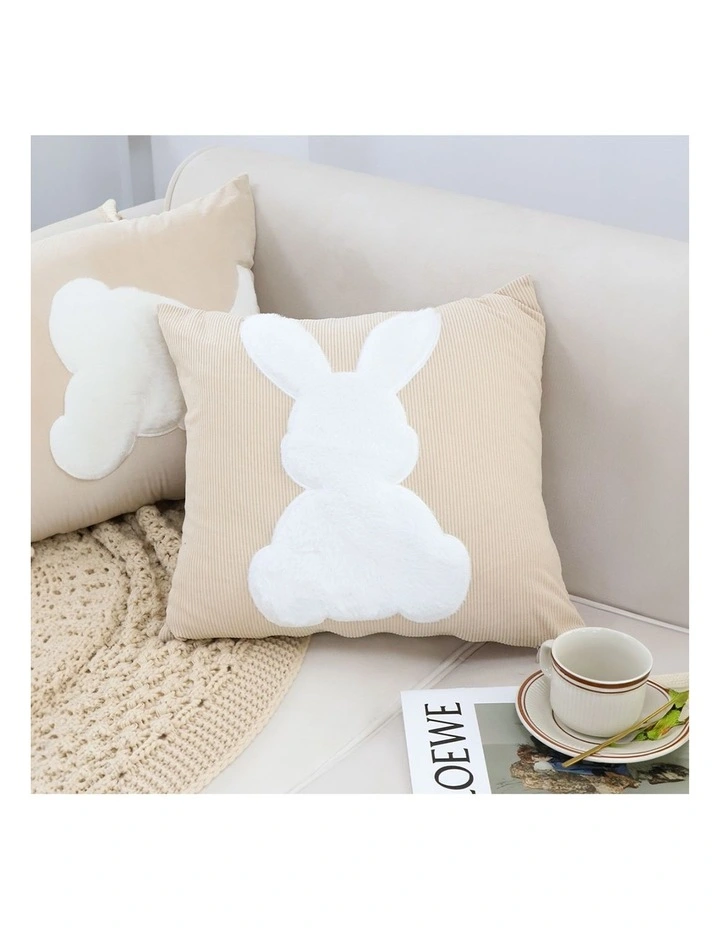 SOGA 2X 45cm Light Tan Throw Pillow White Rabbit Square Cushion Decor image 6