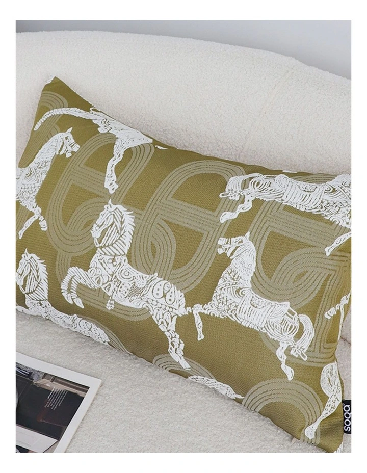 SOGA 2 Pack Vintage Olive Horse Pattern Throw Pillow 35cm image 3