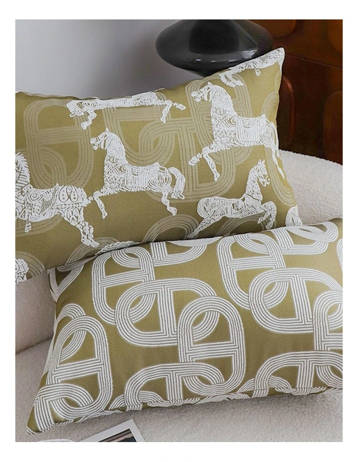 SOGA 2 Pack Vintage Olive Horse Pattern Throw Pillow 35cm image 4