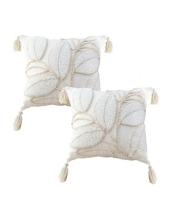 SOGA 2X 45cm Wabi-sabi Cream Flower Cover & Beige Velvet Leaf Ring Square Throw Pillow