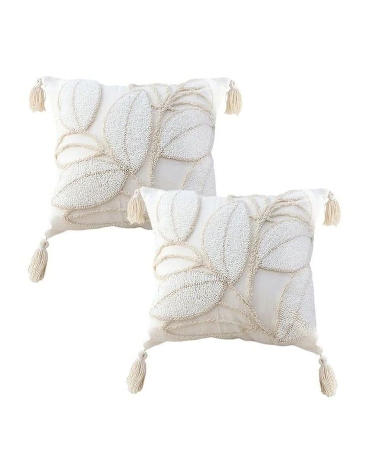 SOGA 2X 45cm Wabi-sabi Cream Flower Cover & Beige Velvet Leaf Ring Square Throw Pillow image 1