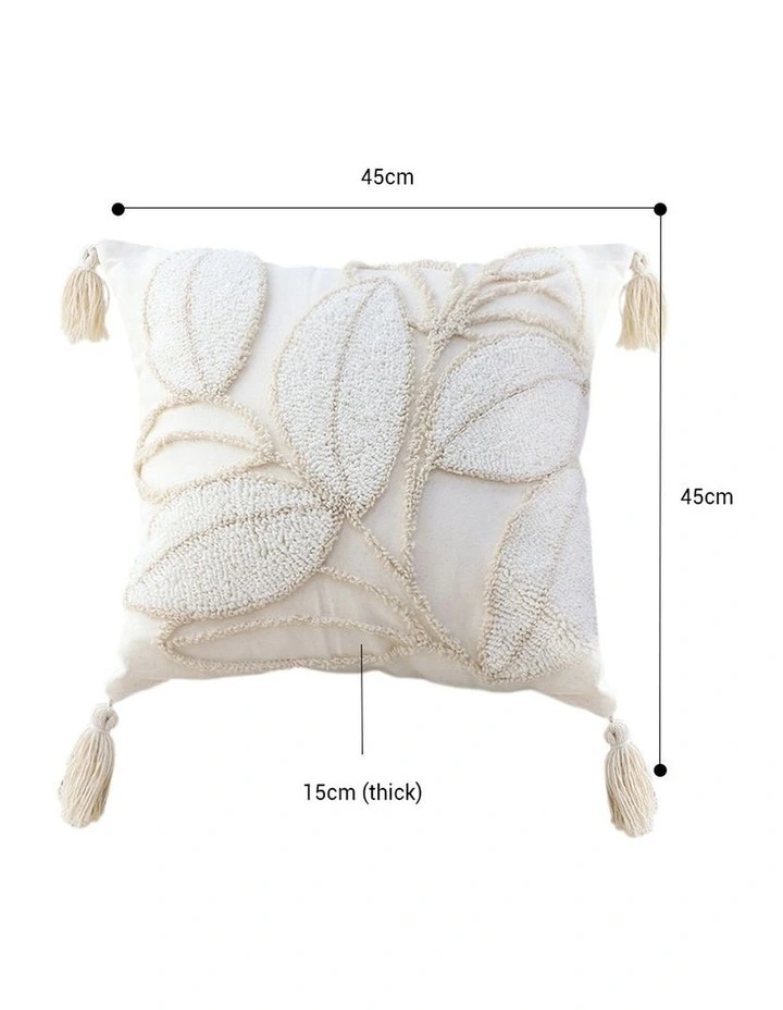 SOGA 2X 45cm Wabi-sabi Cream Flower Cover & Beige Velvet Leaf Ring Square Throw Pillow image 2