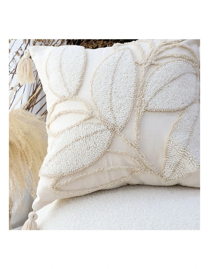 SOGA 2X 45cm Wabi-sabi Cream Flower Cover & Beige Velvet Leaf Ring Square Throw Pillow image 3