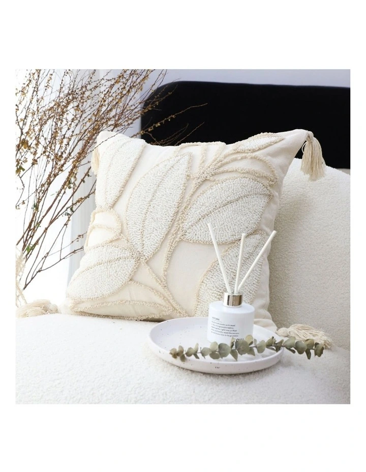 SOGA 2X 45cm Wabi-sabi Cream Flower Cover & Beige Velvet Leaf Ring Square Throw Pillow image 4
