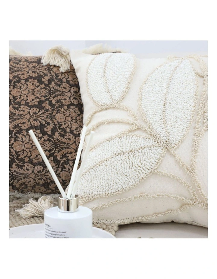 SOGA 2X 45cm Wabi-sabi Cream Flower Cover & Beige Velvet Leaf Ring Square Throw Pillow image 5