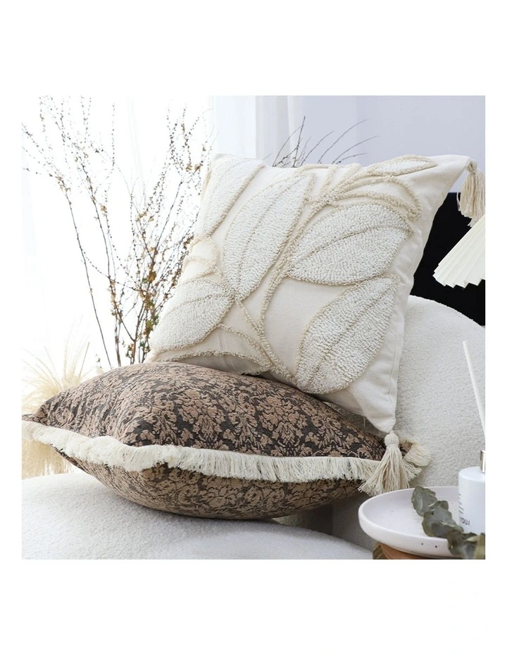 SOGA 2X 45cm Wabi-sabi Cream Flower Cover & Beige Velvet Leaf Ring Square Throw Pillow image 6