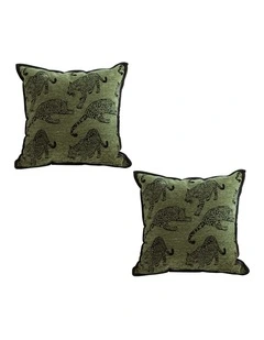 SOGA 2X 40cm Throw Pillow Green Leopard Square Retro Decorative Cushion for Living Room
