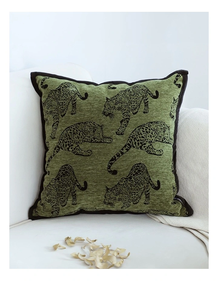 SOGA 2X 40cm Throw Pillow Green Leopard Square Retro Decorative Cushion for Living Room image 2
