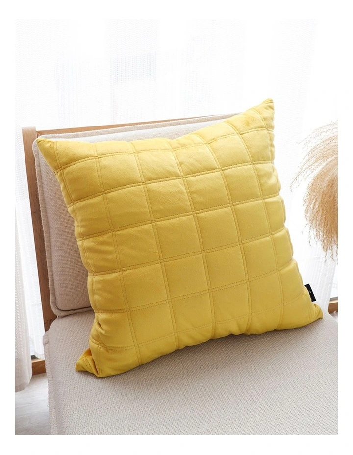 SOGA 2 Pack Yellow Quilted Grid Throw Pillow 50cm image 2