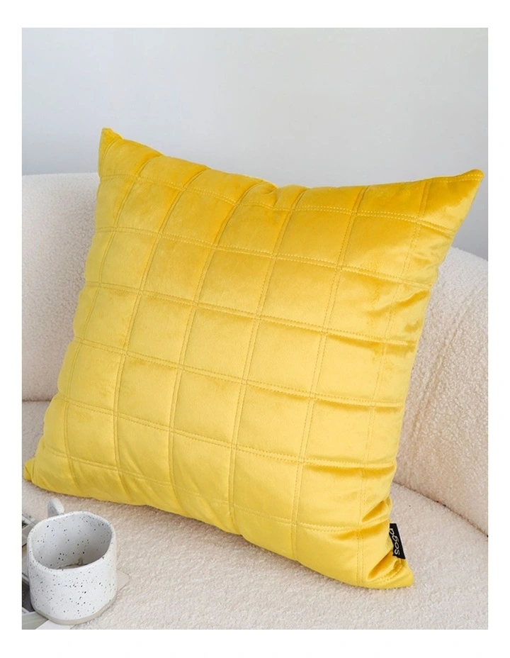 SOGA 2 Pack Yellow Quilted Grid Throw Pillow 50cm image 4
