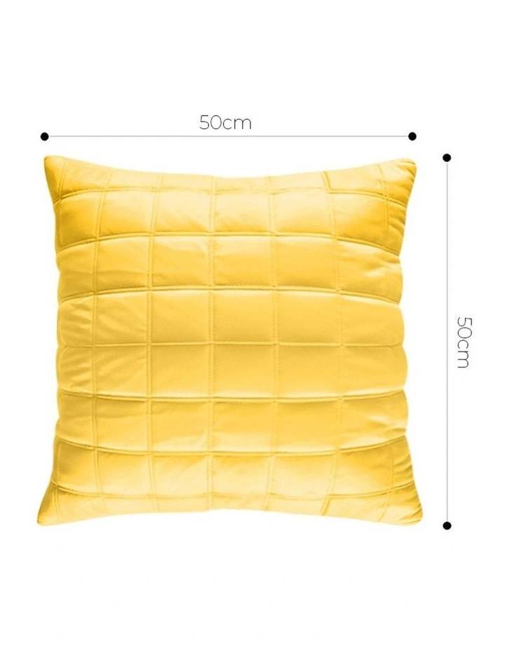 SOGA 2 Pack Yellow Quilted Grid Throw Pillow 50cm image 5