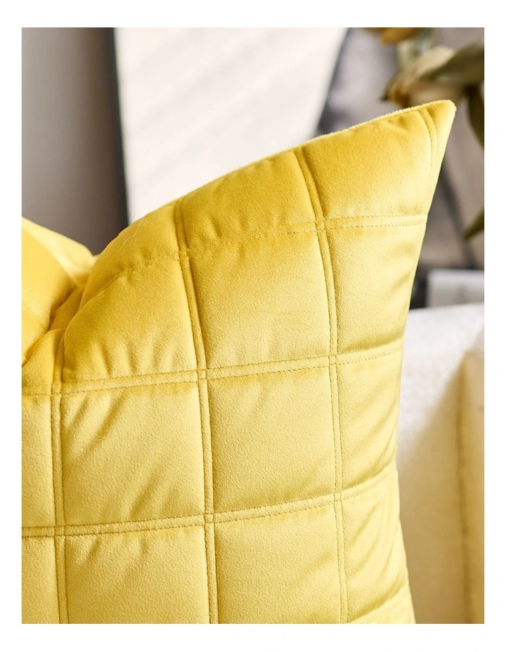 SOGA 2 Pack Yellow Quilted Grid Throw Pillow 50cm image 6