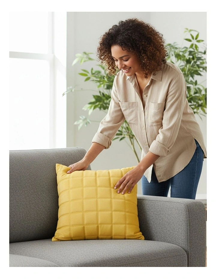 SOGA 2 Pack Yellow Quilted Grid Throw Pillow 50cm image 7