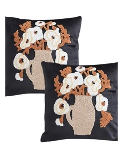 SOGA 2X 45cm Black Brown White Floral Bouquet Embroidered Throw Pillow