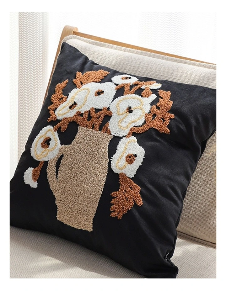 SOGA 2X 45cm Black Brown White Floral Bouquet Embroidered Throw Pillow image 2