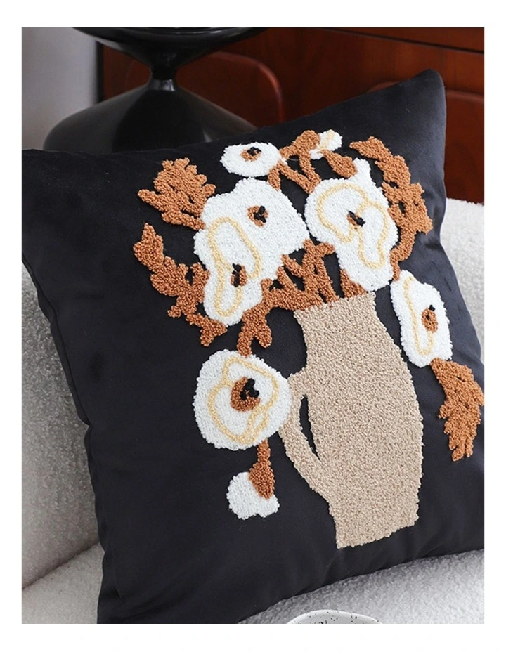 SOGA 2X 45cm Black Brown White Floral Bouquet Embroidered Throw Pillow image 3