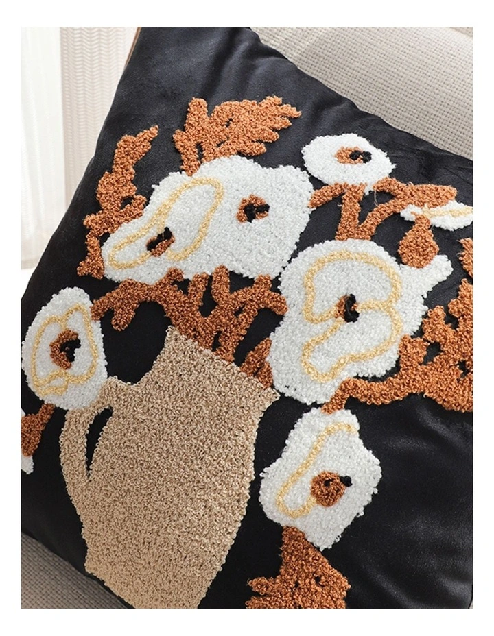 SOGA 2X 45cm Black Brown White Floral Bouquet Embroidered Throw Pillow image 4