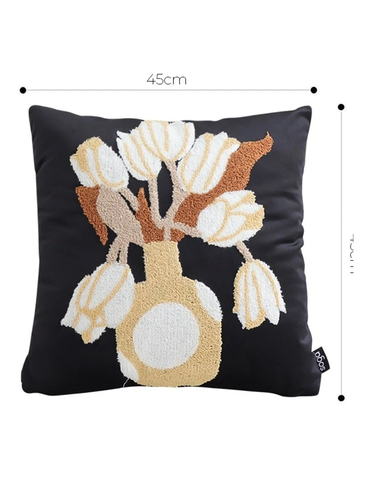SOGA 2X 45cm Black Brown White Floral Bouquet Embroidered Throw Pillow image 5