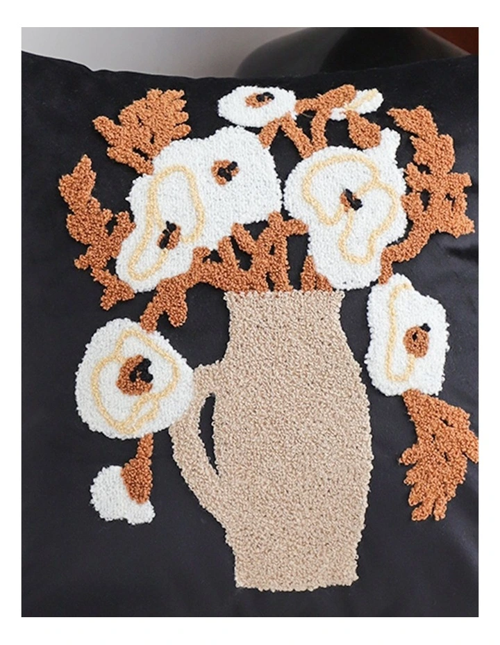 SOGA 2X 45cm Black Brown White Floral Bouquet Embroidered Throw Pillow image 6