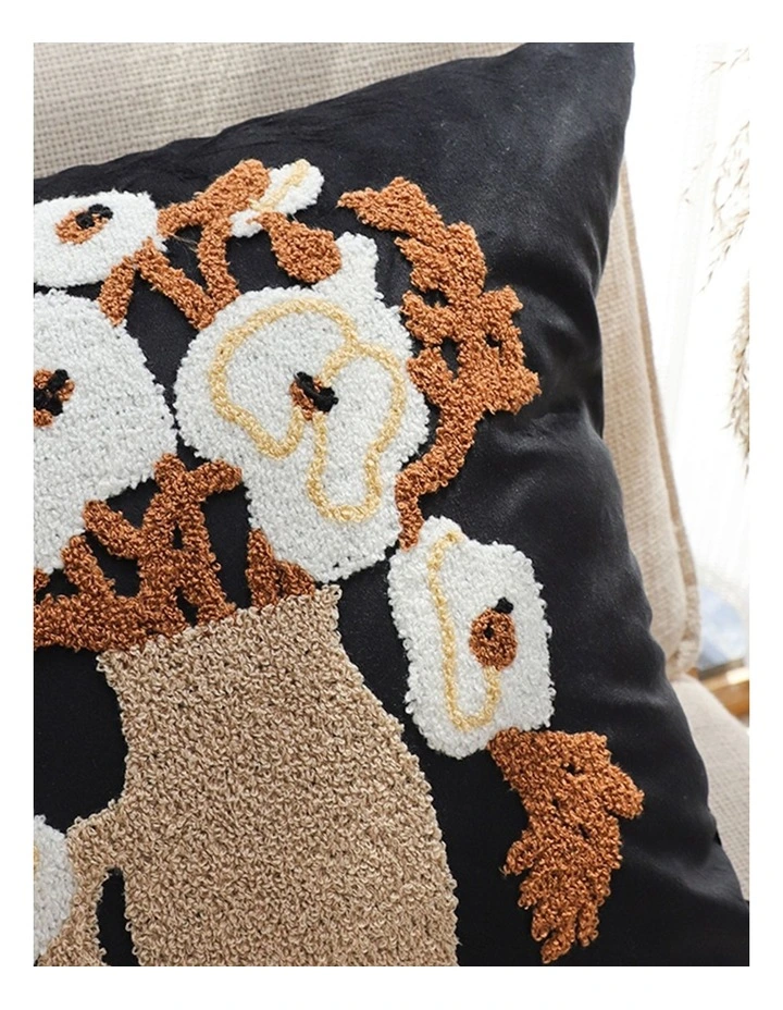 SOGA 2X 45cm Black Brown White Floral Bouquet Embroidered Throw Pillow image 7
