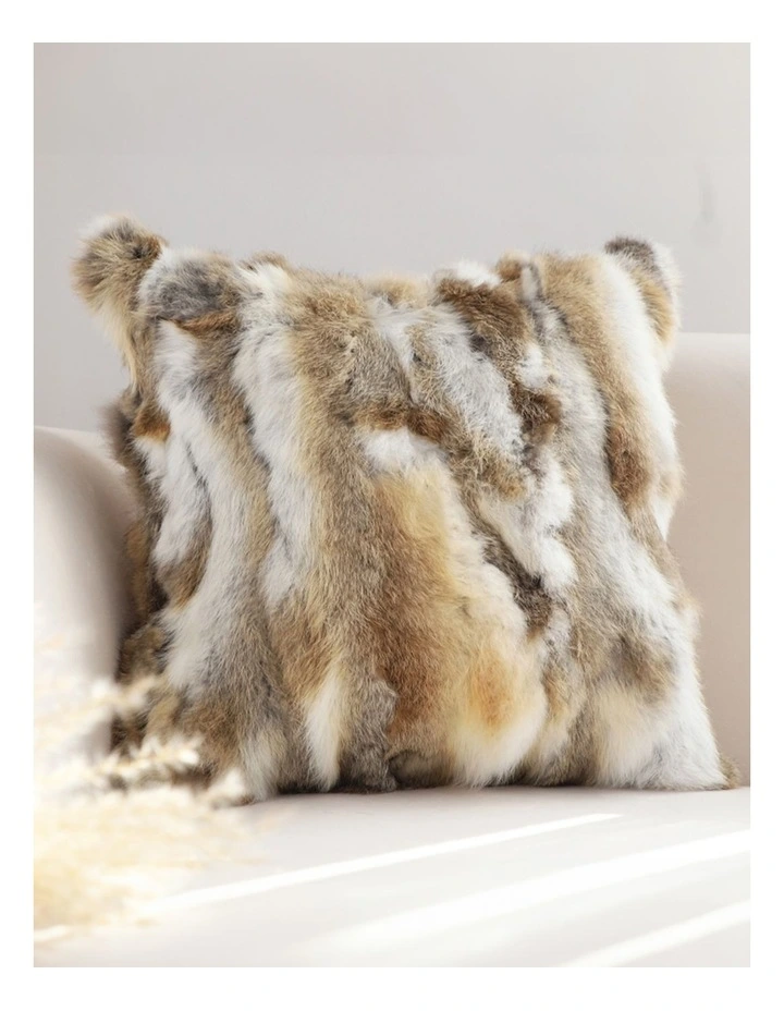 SOGA 2X 45cm Throw Pillow Coffee Rabbit Fur Square Warm Cozy Decorative Cushion Home Decor image 2