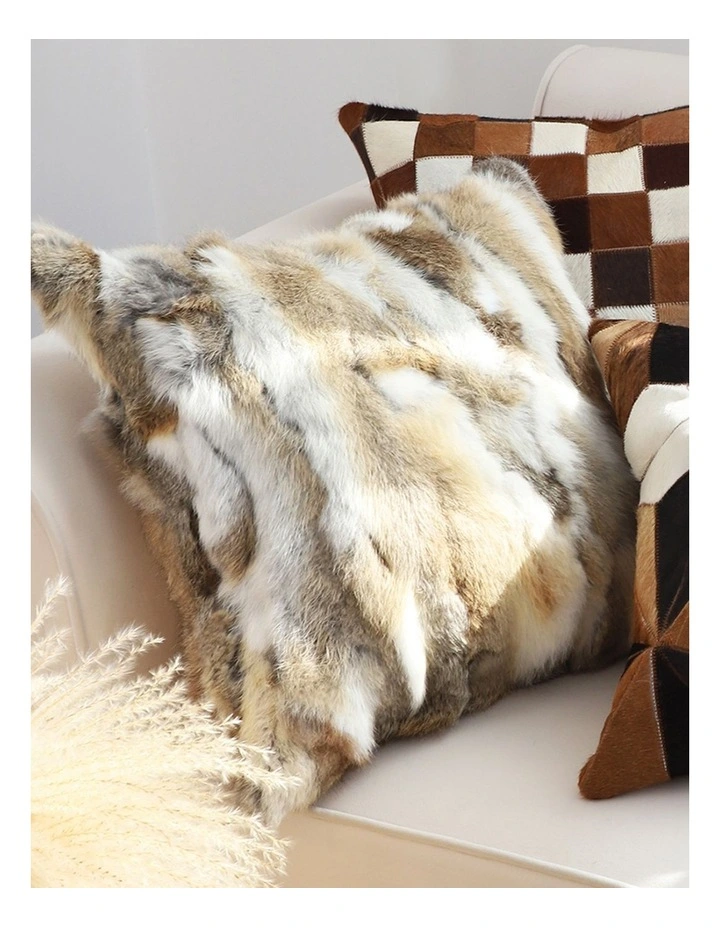 SOGA 2X 45cm Throw Pillow Coffee Rabbit Fur Square Warm Cozy Decorative Cushion Home Decor image 3