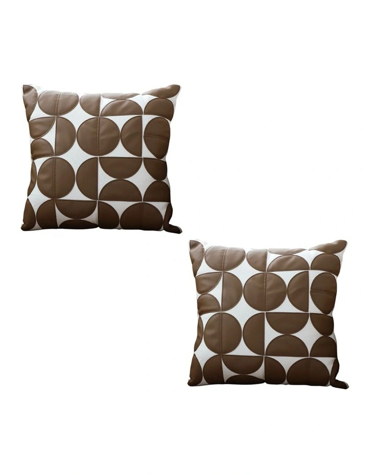 SOGA 2X 45cm Brown Leather Throw Pillow Half Moon Patchwork Cushion image 1