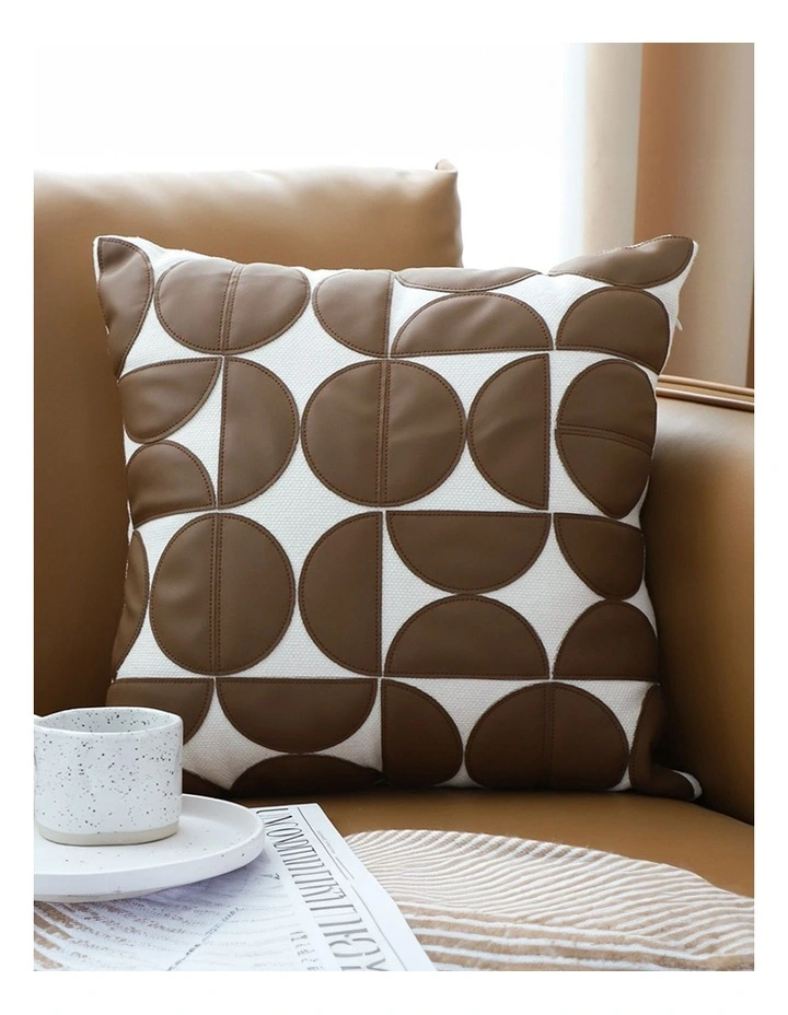 SOGA 2X 45cm Brown Leather Throw Pillow Half Moon Patchwork Cushion image 2
