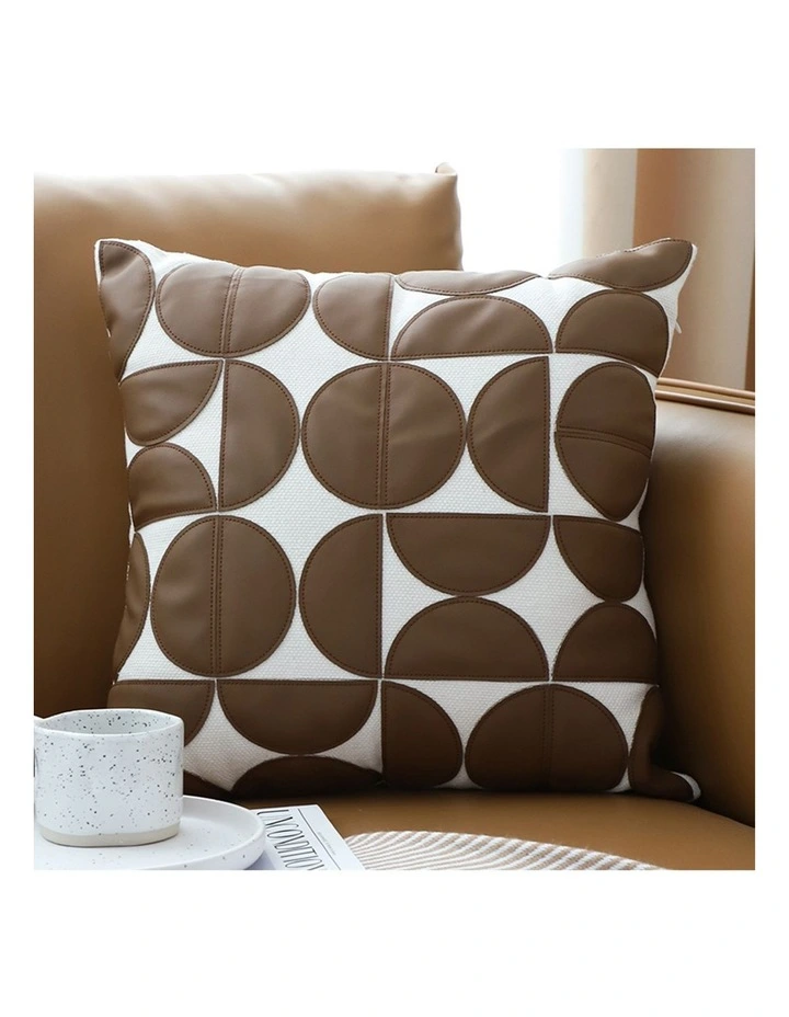 SOGA 2X 45cm Brown Leather Throw Pillow Half Moon Patchwork Cushion image 3