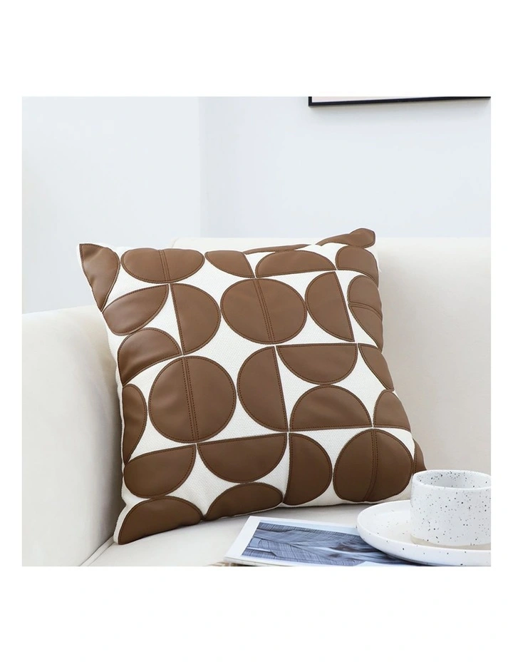 SOGA 2X 45cm Brown Leather Throw Pillow Half Moon Patchwork Cushion image 4
