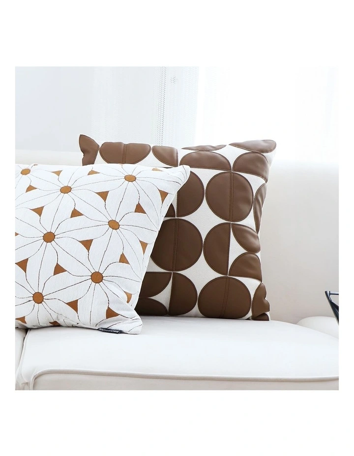 SOGA 2X 45cm Brown Leather Throw Pillow Half Moon Patchwork Cushion image 5