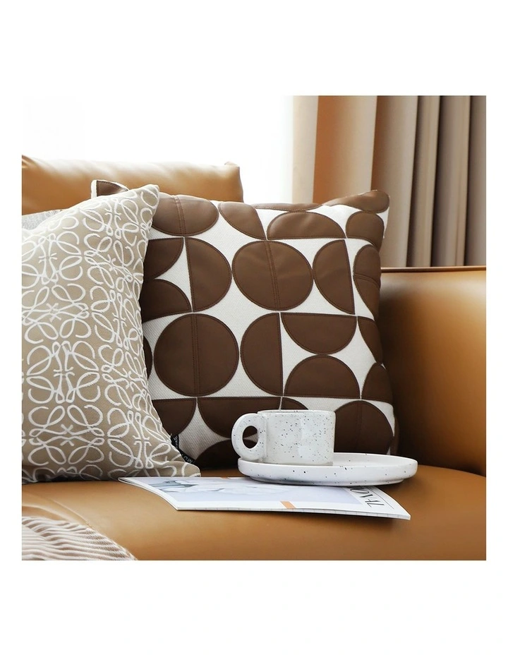 SOGA 2X 45cm Brown Leather Throw Pillow Half Moon Patchwork Cushion image 6
