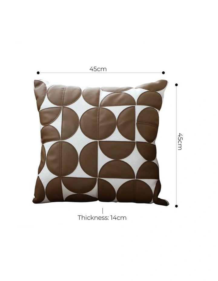 SOGA 2X 45cm Brown Leather Throw Pillow Half Moon Patchwork Cushion image 7