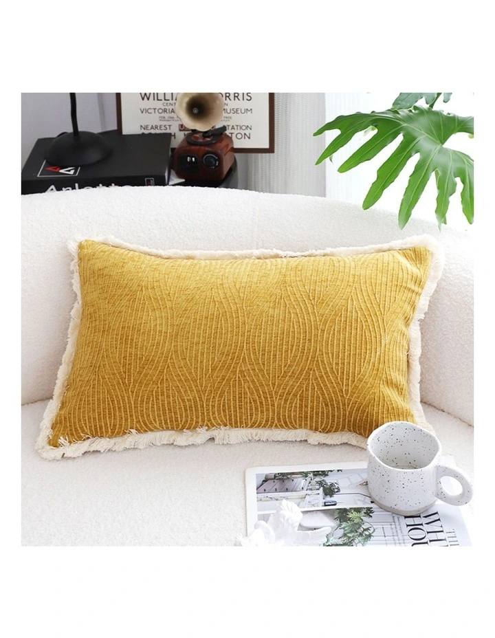 SOGA 2X 35cm Throw Pillow Turmeric Yellow Aesthetic Chenille Texture for Home Decor image 2