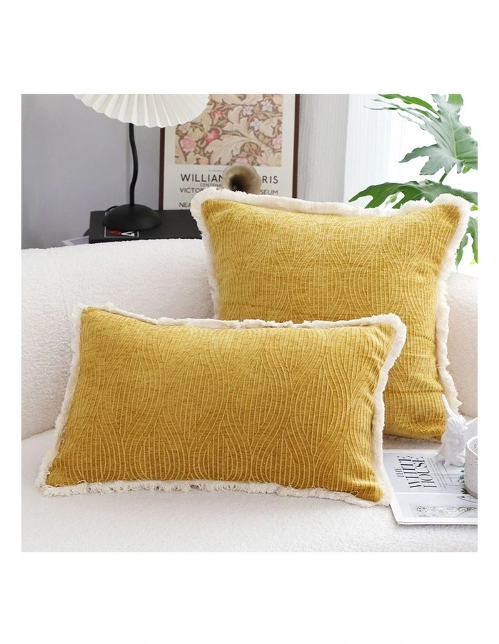 SOGA 2X 35cm Throw Pillow Turmeric Yellow Aesthetic Chenille Texture for Home Decor image 3