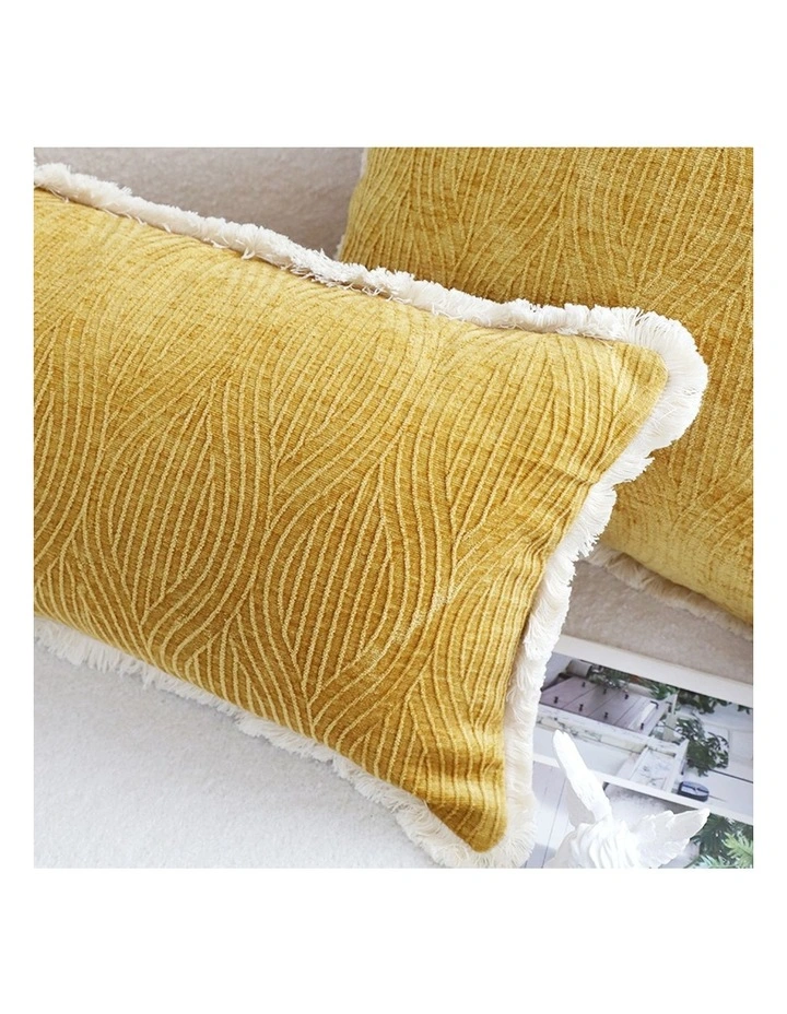 SOGA 2X 35cm Throw Pillow Turmeric Yellow Aesthetic Chenille Texture for Home Decor image 4