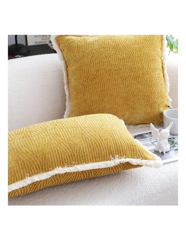 SOGA 2X 35cm Throw Pillow Turmeric Yellow Aesthetic Chenille Texture for Home Decor image 7