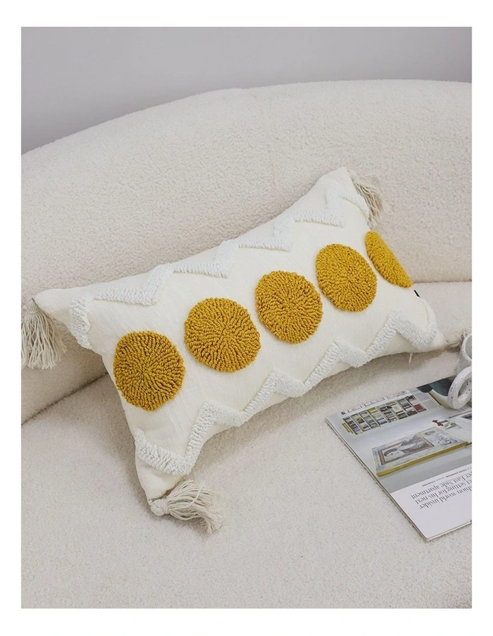 SOGA 2 Pack Cream Yellow Pom Chevron Tassel Throw Pillow 30cm image 2