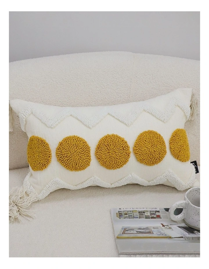 SOGA 2 Pack Cream Yellow Pom Chevron Tassel Throw Pillow 30cm image 4