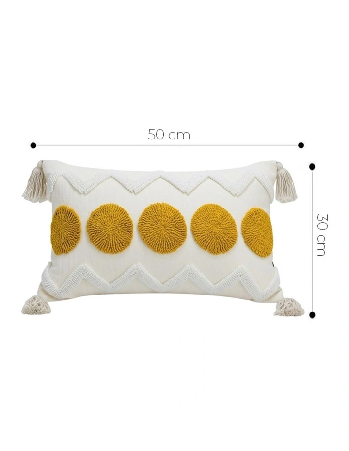 SOGA 2 Pack Cream Yellow Pom Chevron Tassel Throw Pillow 30cm image 5