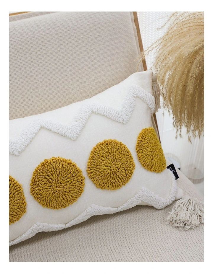 SOGA 2 Pack Cream Yellow Pom Chevron Tassel Throw Pillow 30cm image 6