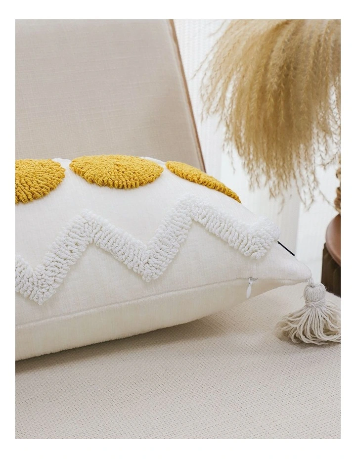 SOGA 2 Pack Cream Yellow Pom Chevron Tassel Throw Pillow 30cm image 7