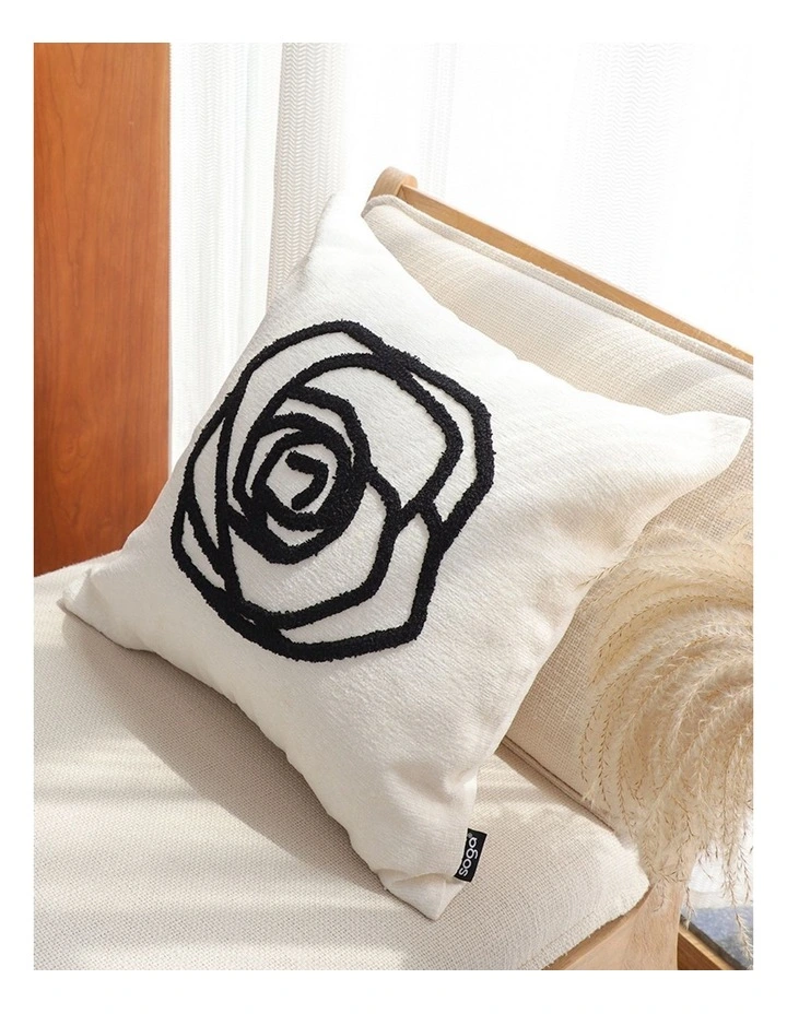 SOGA 2 Pack White Black Rose Embroidered Cushion Cover 45cm image 2