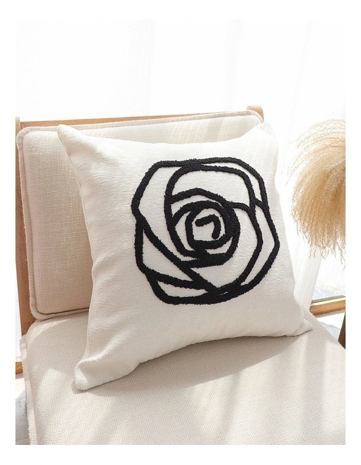 SOGA 2 Pack White Black Rose Embroidered Cushion Cover 45cm image 3