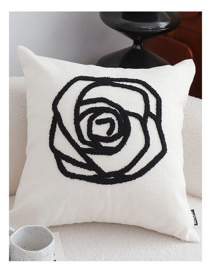 SOGA 2 Pack White Black Rose Embroidered Cushion Cover 45cm image 4