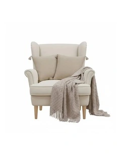 SOGA Home & Living Bundle  2 Khaki Wabi-Sabi Tassel Pillows & Coffee Knitted