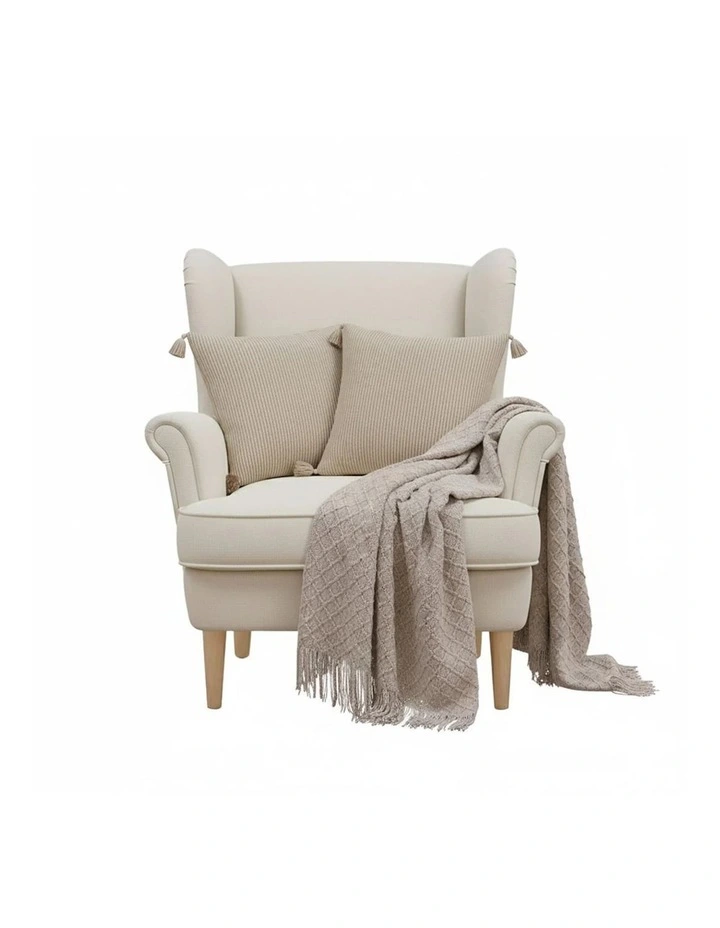 SOGA Home & Living Bundle  2 Khaki Wabi-Sabi Tassel Pillows & Coffee Knitted image 1