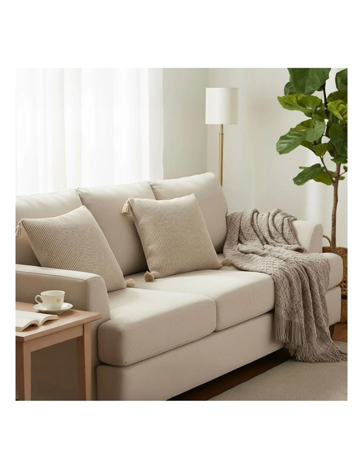 SOGA Home & Living Bundle  2 Khaki Wabi-Sabi Tassel Pillows & Coffee Knitted image 2